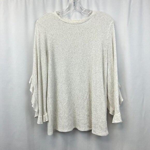 Stevie Hender Womens Ivory Gray Long Ruffle Sleeve Pullover Thermal Size Small - Picture 2 of 9